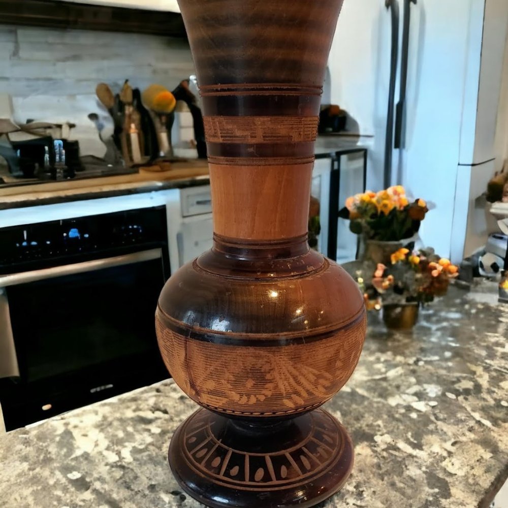 Wooden Vase or Incent Holder 8 1/2 inches high.